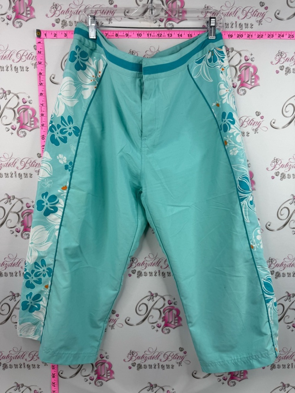 Bum equipment capri floral y2k tropical print pants Aqua Floral-Trim Capris